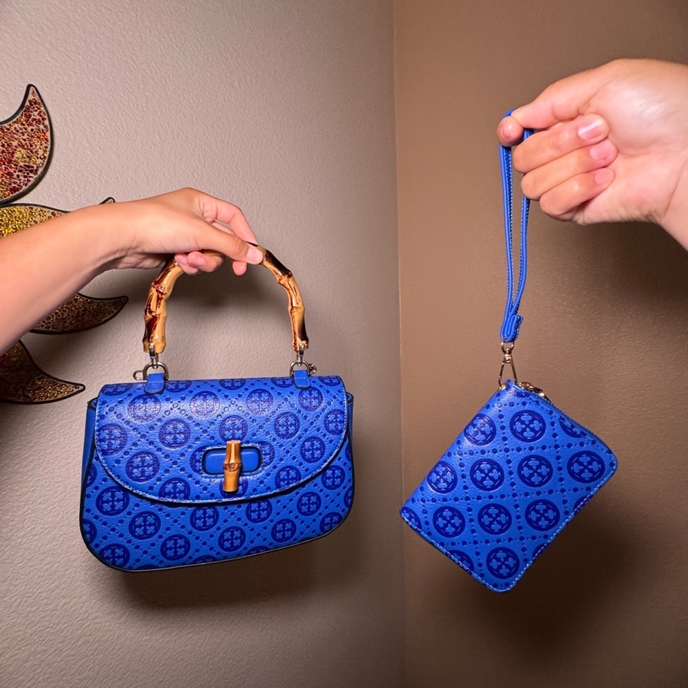 Vacation Royal Blue Purse Handbag and Wristlet Set